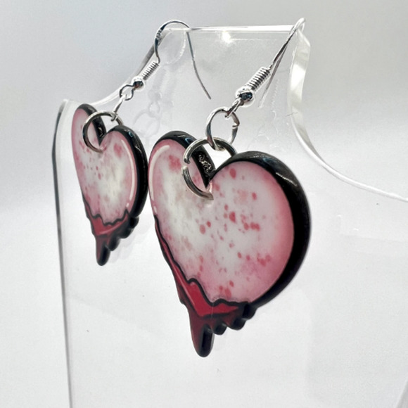 Bleeding Heart Earrings - Valentines Day Earrings - Wednesday Addams Earrings - Picture 6 of 10